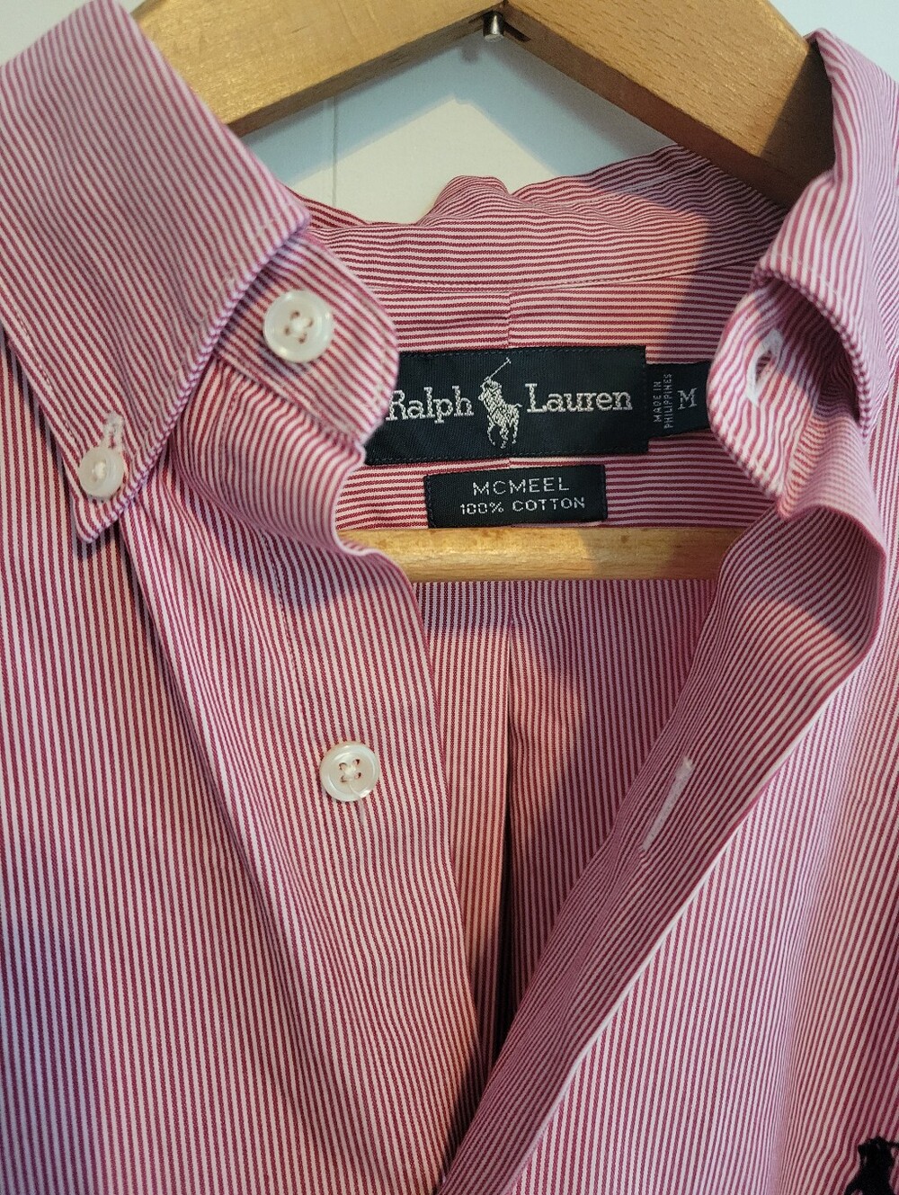 Vintage Ralph Lauren McMeel Shirt Men M Red/White Pinstriped Button down Cotton - Picture 13 of 14